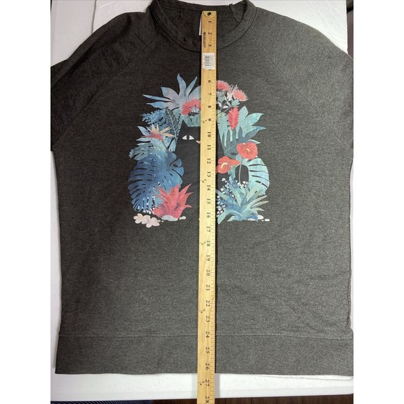 Delta Fleece Sweatshirt Top Black Cat Hawaii Popoki Floral Long Sleeve XL - Picture 13 of 16